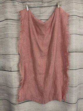 Pink Fringed Acrylic Scarf With Checkered Pattern OS